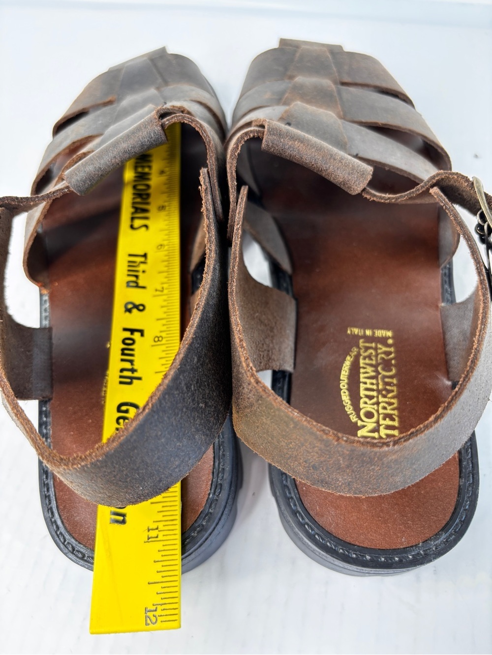 Northwest Territory Brown Leather Fisherman Sandals Mens Sz 10 Woven Rugged Sole - Picture 2 of 16